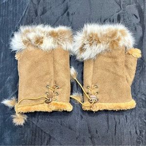 Rabbit Fur brown half gloves